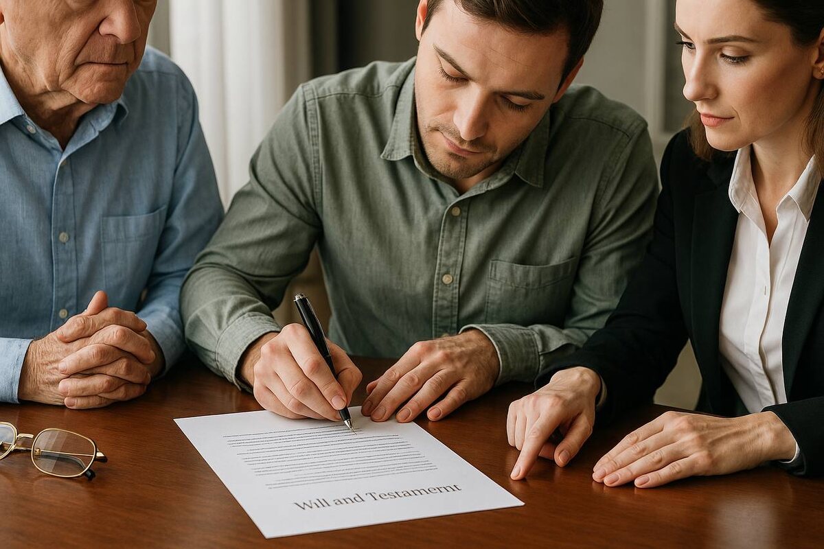 Los padres firman un contrato de donación de apartamentos a sus hijos